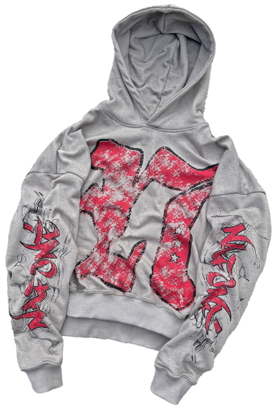 Grey Smoked-Logo Nafoné Hoodie